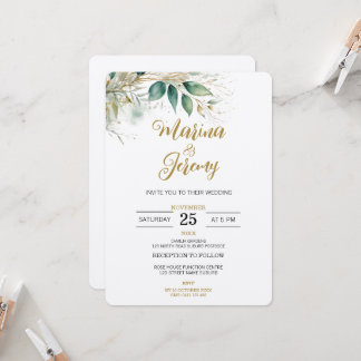 Invitación de boda con hojas de eucalipto verde