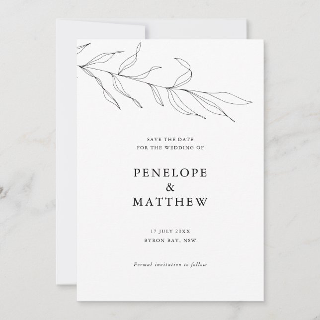 Invitación de boda con hojas de follaje de dibujo  (Anverso)