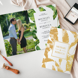 Invitación de boda con hojas de plátano de papel d