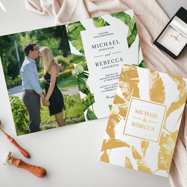Invitación de boda con hojas de plátano de papel d (Subido por el creador)