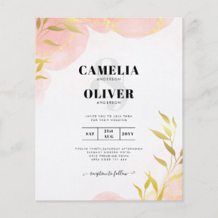 Invitación de Boda con Hojas Doradas y Coral en To