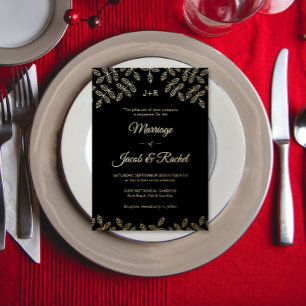 Invitación de Boda con Hojas Elegantes y Hoja de O