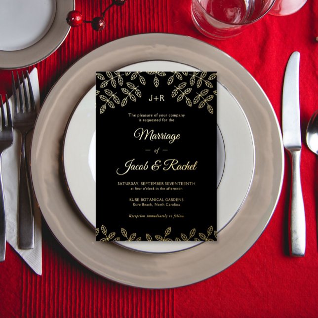 Invitación de Boda con Hojas Elegantes y Hoja de O (Subido por el creador)
