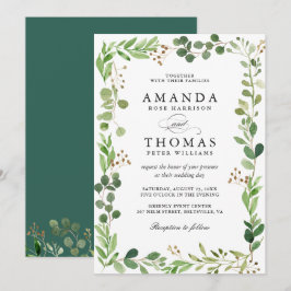 Invitación de boda con hojas verdes de eucalipto