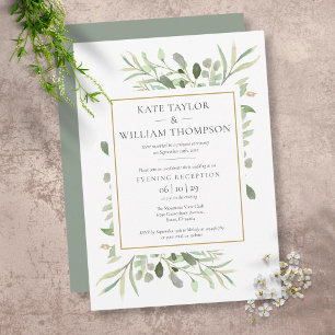 Invitación de Boda con Hojas Verdes Solo Recepción
