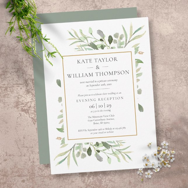 Invitación de Boda con Hojas Verdes Solo Recepción (Subido por el creador)