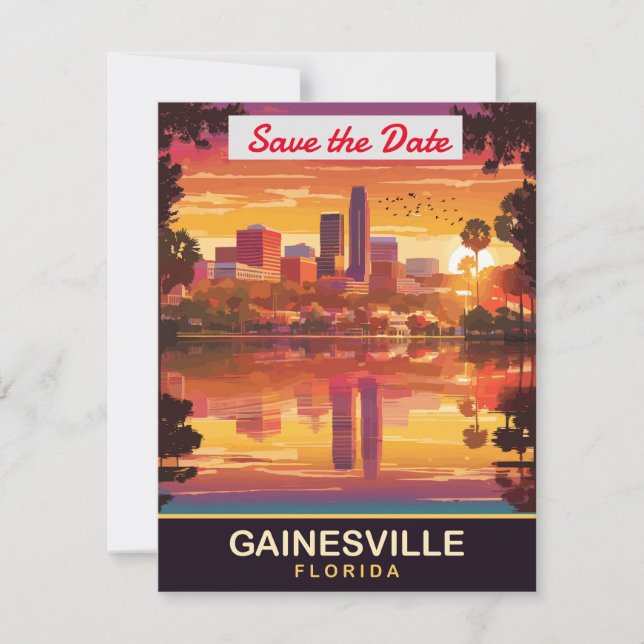 Invitación de boda con horizonte de Gainesville Fl (Anverso)