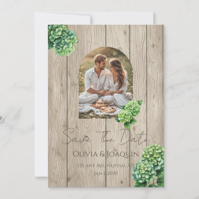 Invitación de boda con Hortensia Verde (Anverso)