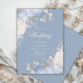 Invitación de boda con hortensias azules y blancas