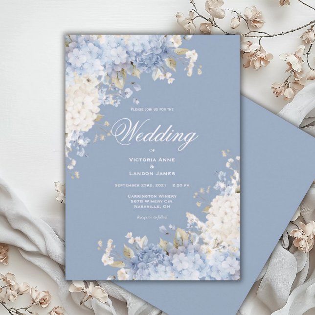 Invitación de boda con hortensias azules y blancas (Subido por el creador)