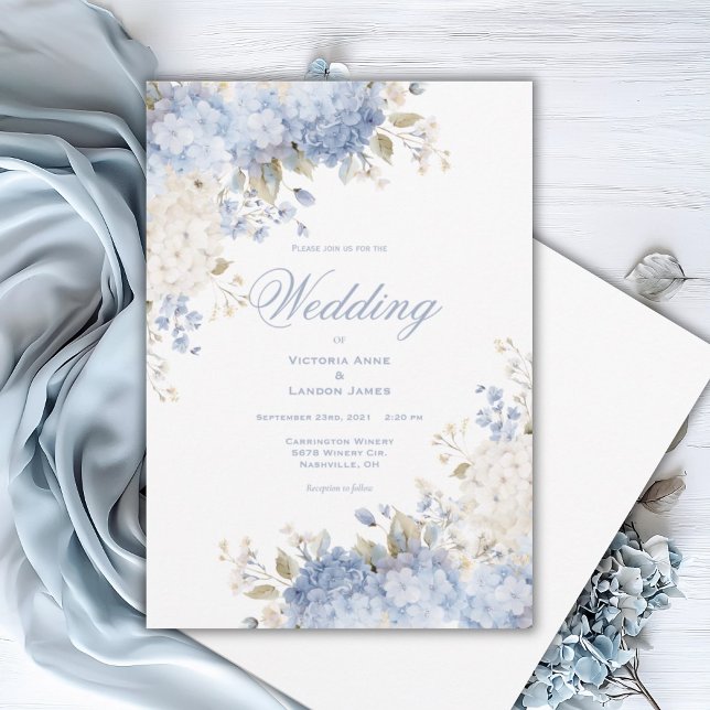 Invitación de boda con hortensias azules y blancas (Subido por el creador)