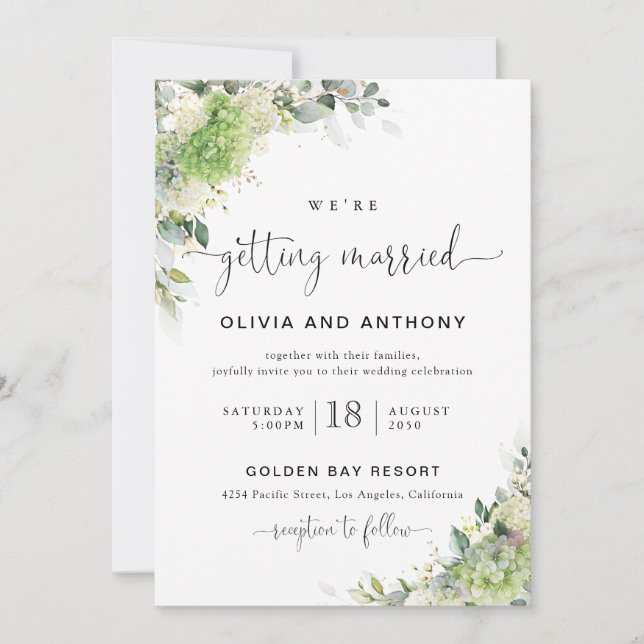 Invitación de Boda con Hortensias Florales (Anverso)