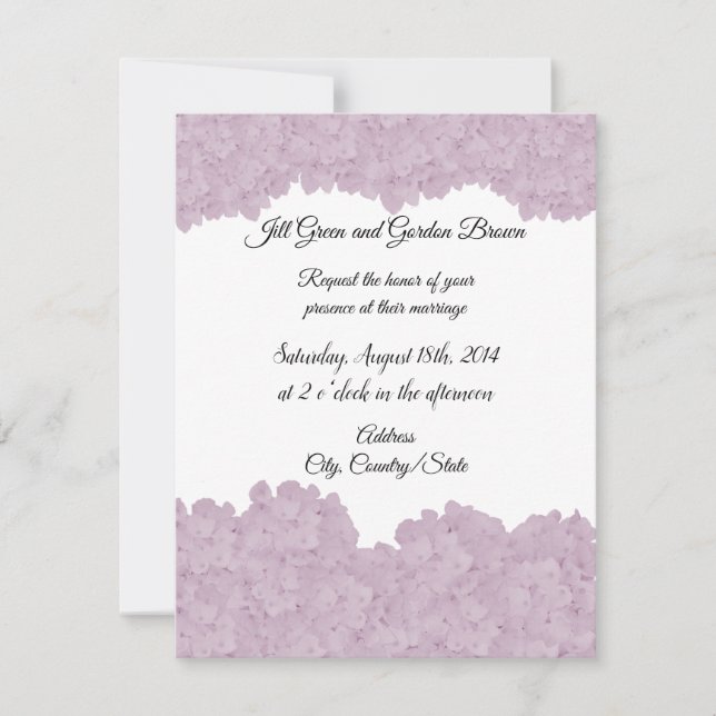 Invitación de boda con hortensias rosa rubor (Anverso)