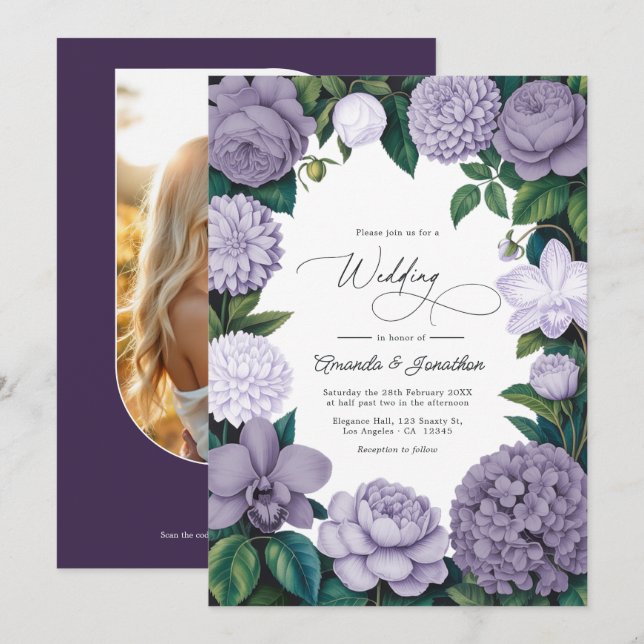 Invitación de boda con humo de lavanda, ceniza de  (Anverso / Reverso)