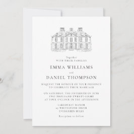 Invitación de boda con ilustración clásica de finc