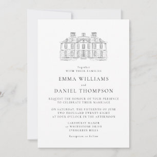 Invitación de boda con ilustración clásica de finc