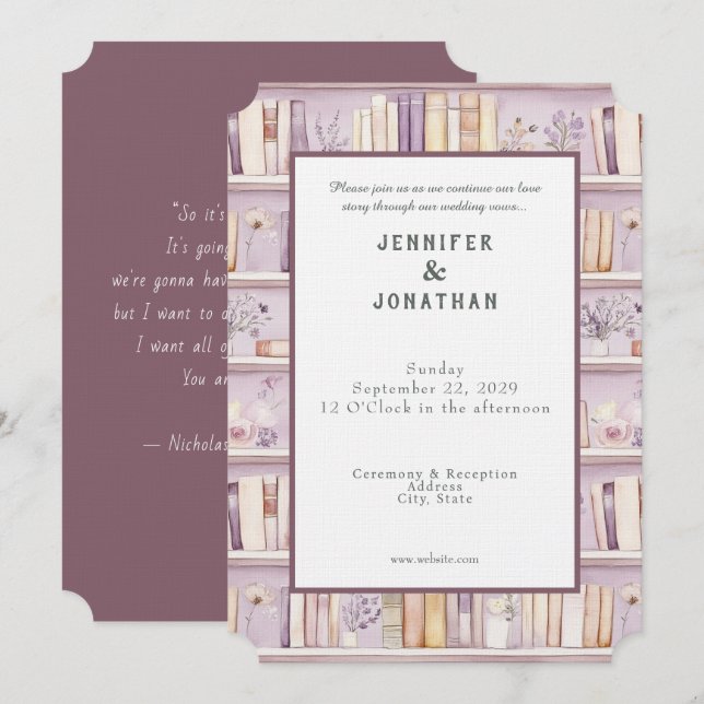 Invitación de boda con impresión de amantes de lib (Anverso / Reverso)