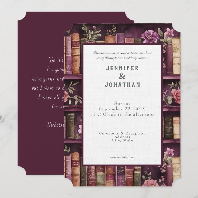 Invitación de boda con impresión de amantes de lib (Anverso / Reverso)