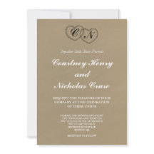 Invitación de boda con iniciales de encaje rústico