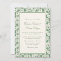 Invitación de boda con jardinera en verde salvia y