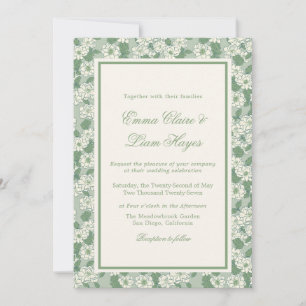 Invitación de boda con jardinera en verde salvia y