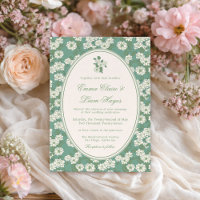 Invitación de boda con jardinera en verde salvia y