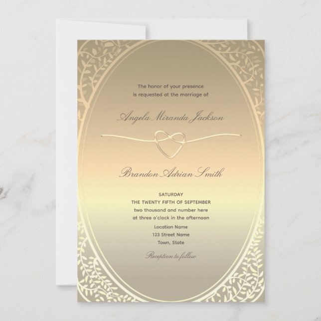 Invitación de boda con lámina dorada falsa y códig (Anverso)