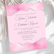 Invitación de boda con lámina rosa glamour económi