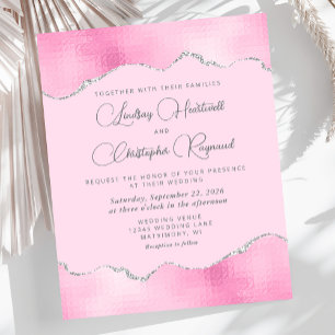 Invitación de boda con lámina rosa glamour económi