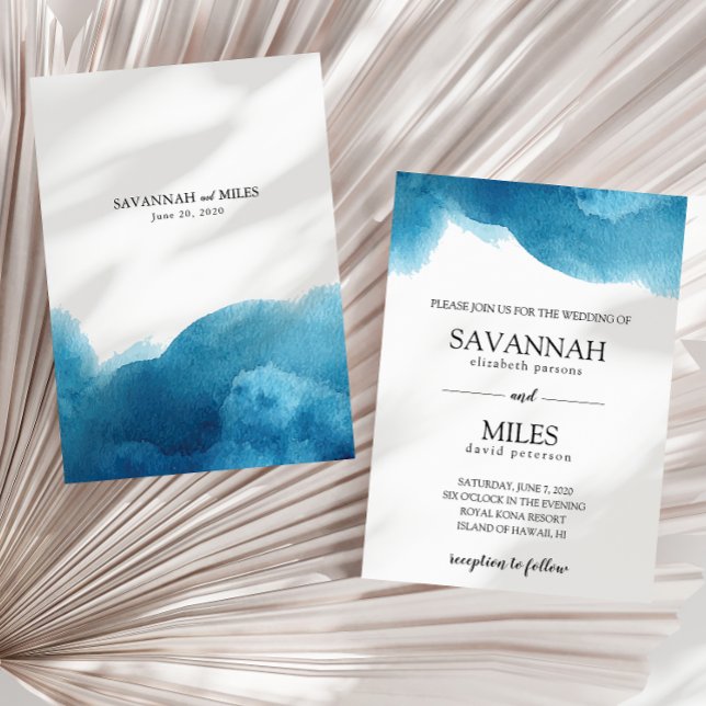 Invitación de boda con lavado azul de acuarela (Subido por el creador)