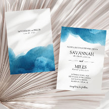 Invitación de boda con lavado de acuarela azul