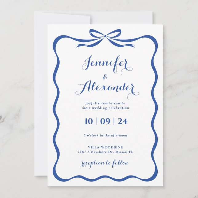Invitación de Boda con Lazo Azul (Anverso)