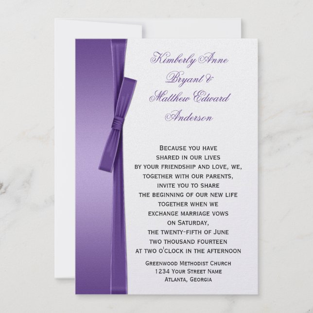 Invitación de boda con lazo de cinta FAUX blanco m (Anverso)