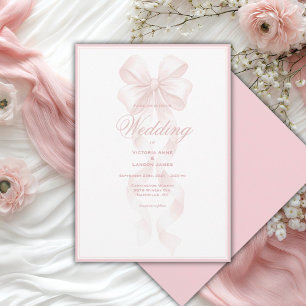 Invitación de Boda con Lazo de Cinta Rosa Elegante