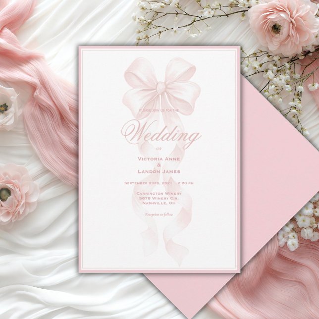 Invitación de Boda con Lazo de Cinta Rosa Elegante (Subido por el creador)