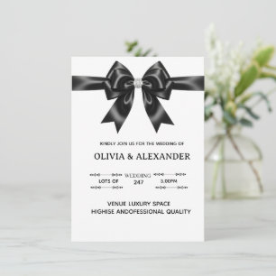 Invitación de boda con lazo de satén negro Cinta