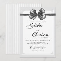 Invitación de boda con lazo negro lujoso.