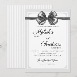 Invitación de boda con lazo negro lujoso.