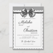 Invitación de boda con lazo negro lujoso.