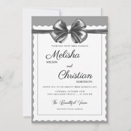 Invitación de boda con lazo negro lujoso.