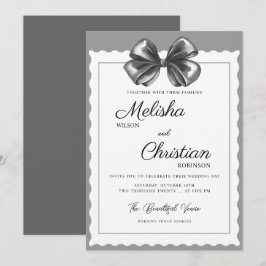 Invitación de boda con lazo negro lujoso.