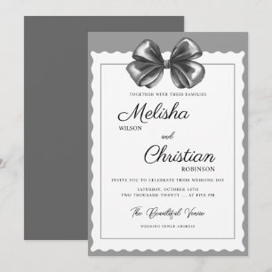 Invitación de boda con lazo negro lujoso.