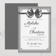 Invitación de boda con lazo negro lujoso.