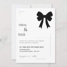 Invitación de boda con lazo negro minimalista