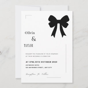Invitación de boda con lazo negro minimalista
