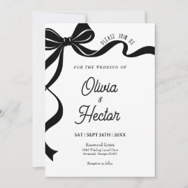 Invitación de boda con lazo negro moderno