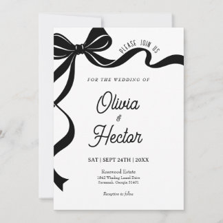 Invitación de boda con lazo negro moderno