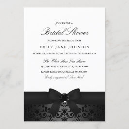 Invitación de boda con lazo negro y blanco de Dama