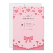 Invitación de boda con lazo pastel de corazones ro