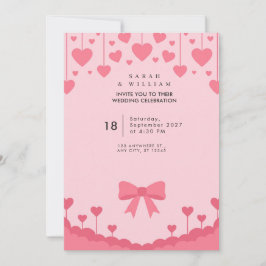 Invitación de boda con lazo pastel de corazones ro